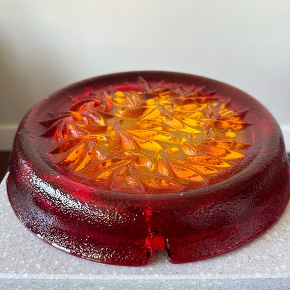 L.E. Smith Sand Scroll #6500 Amberina Glass 10” Ashtray Dish Catchall - Picture 9 of 11